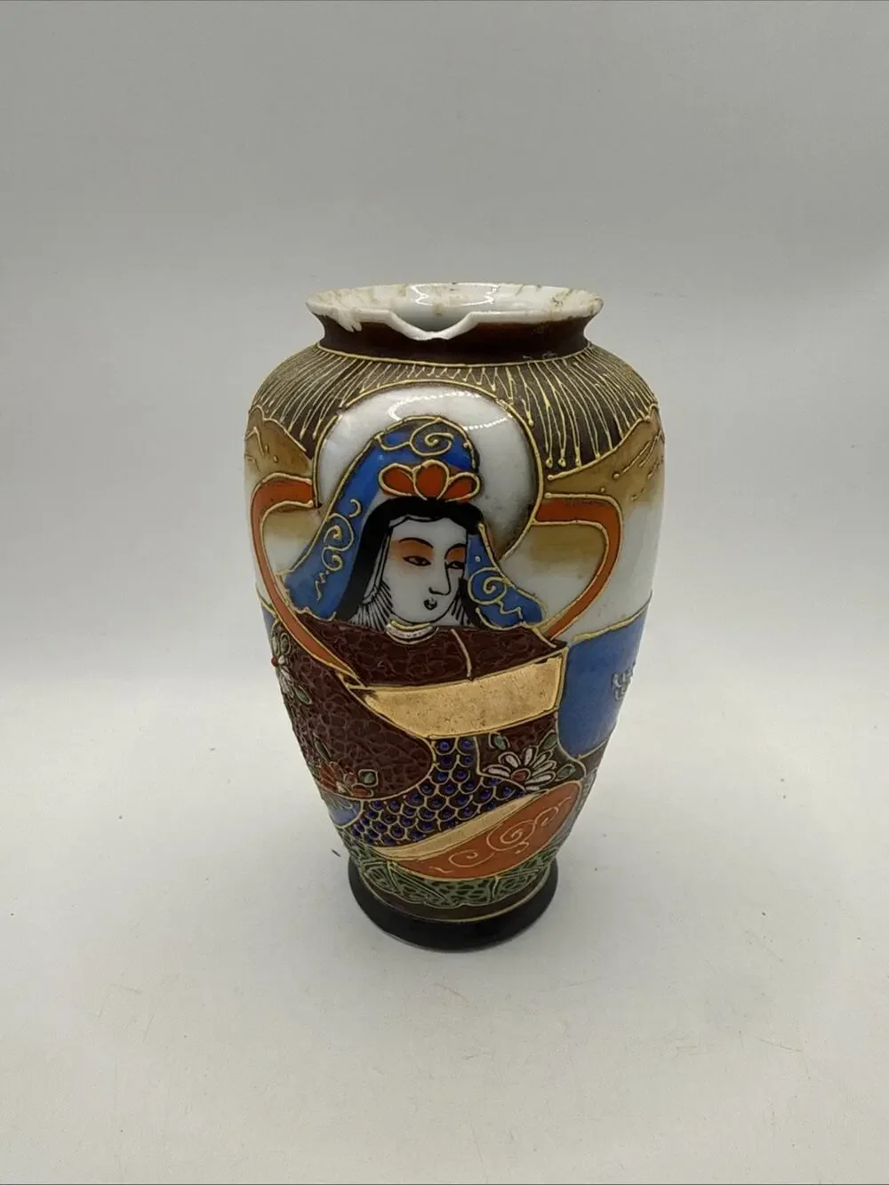 Vintage Japan Nagoya Moriage Geisha Porcelain Vase Hand Painted 5” *